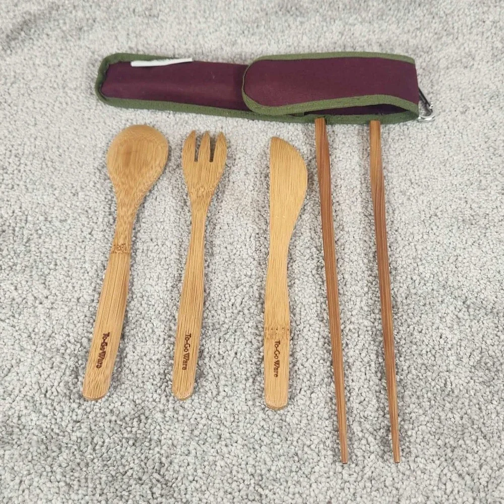 To-Go Ware Bamboo Utensil Set Maroon Reusable Travel Camping Cutlery Unisex OS